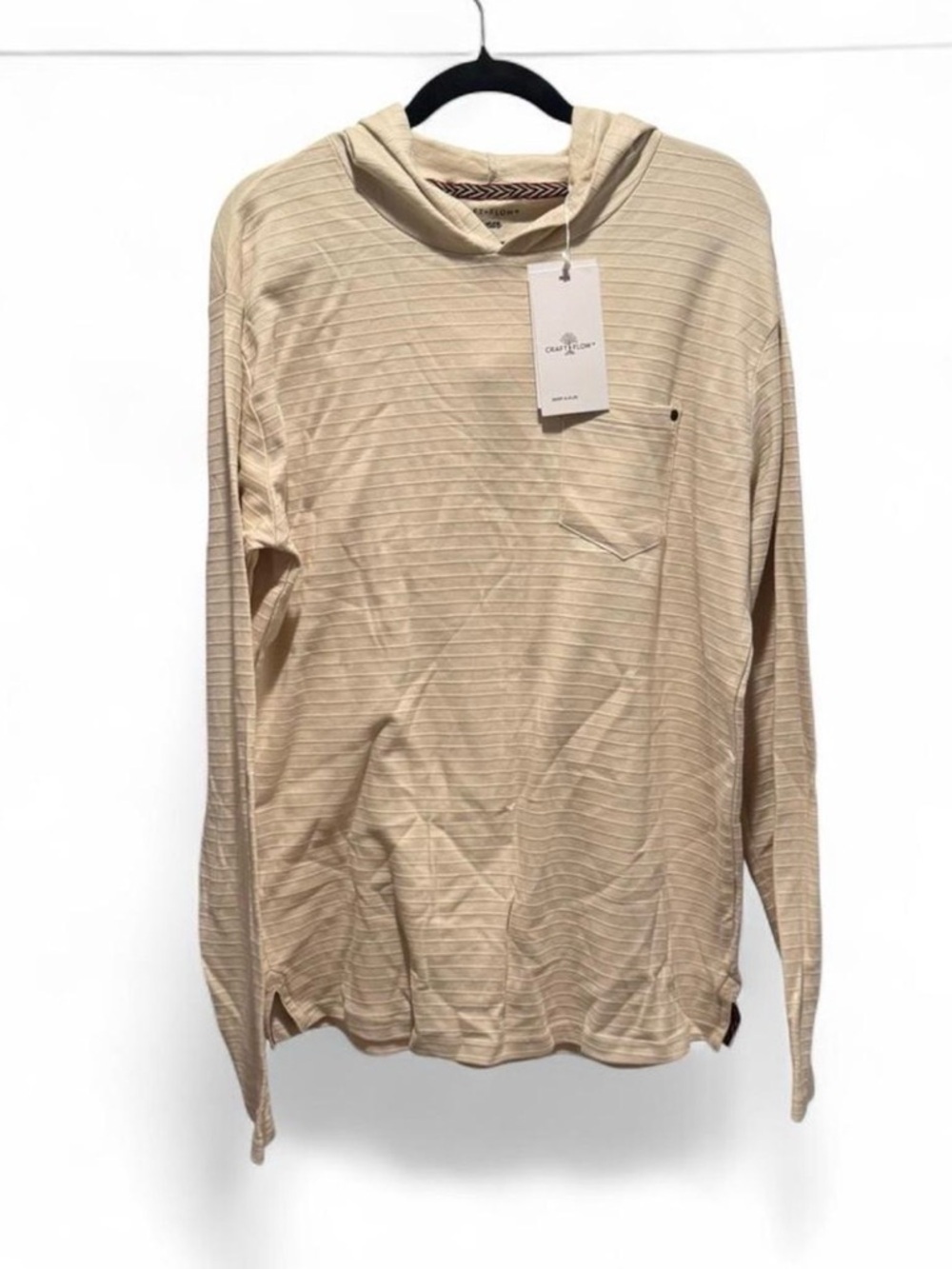 Men's Lightweight Hooded Long-Sleeve Shirt in Beige Stripe